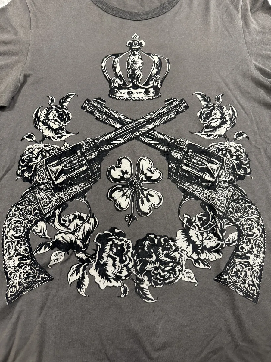 2010s Dolce & Gabbana Grey Gun T-Shirt - Image 5