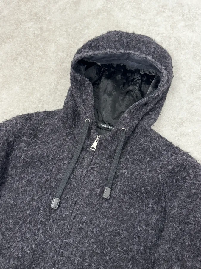 2010s Dolce & Gabbana Grey Spiky Wool Zip-Up Jacket - Image 5