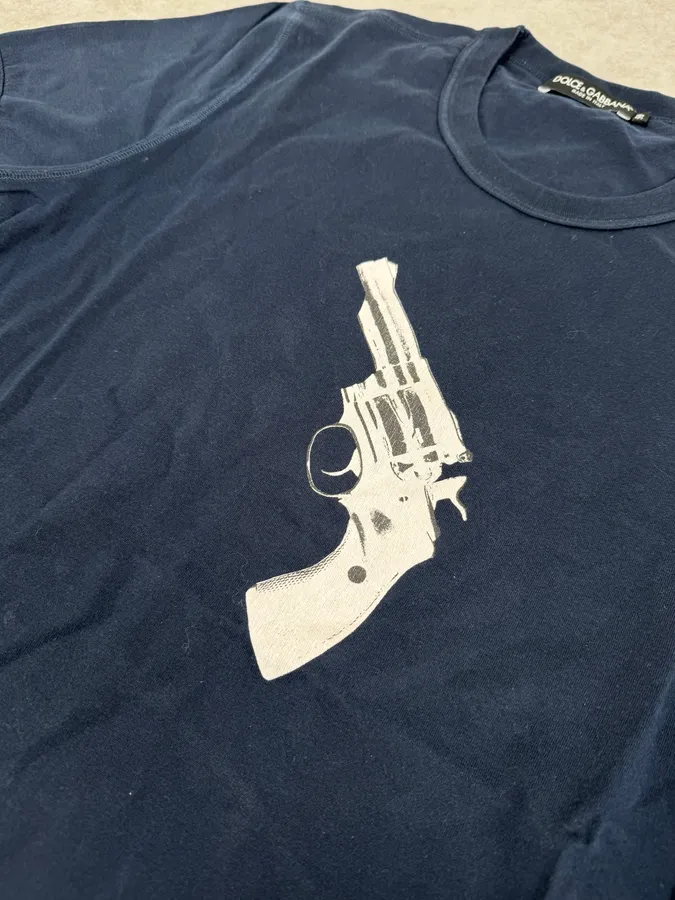2010s Dolce & Gabbana Gun Navy T-Shirt - Image 7