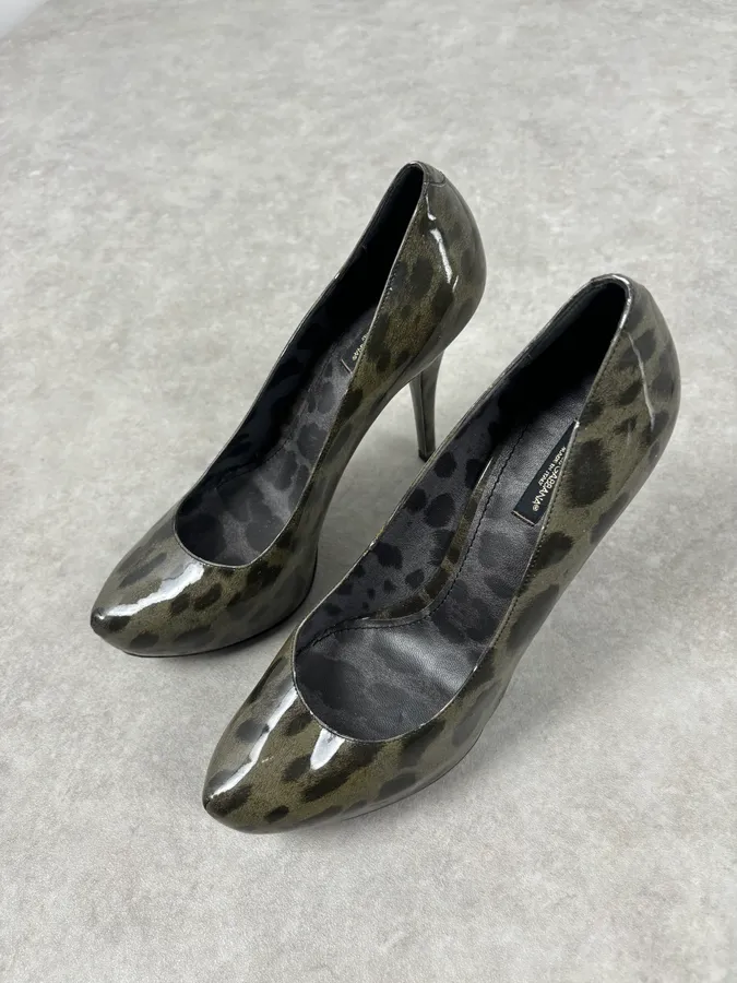 2010s Dolce & Gabbana Khaki & Black Leopard Heels - Image 4
