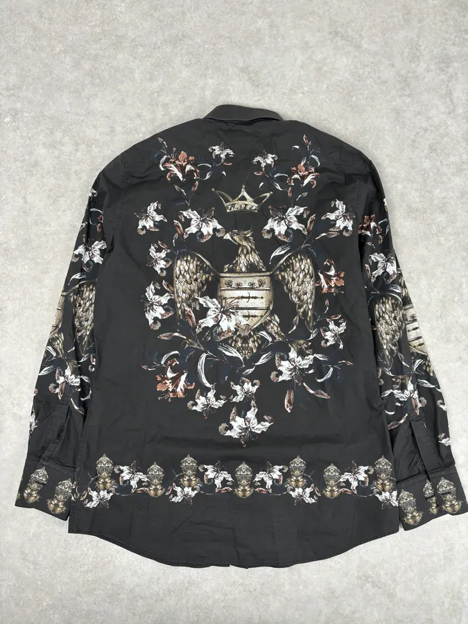 2010s Dolce & Gabbana Knight Floral Eagle Crown Print Black Shirt - Image 5