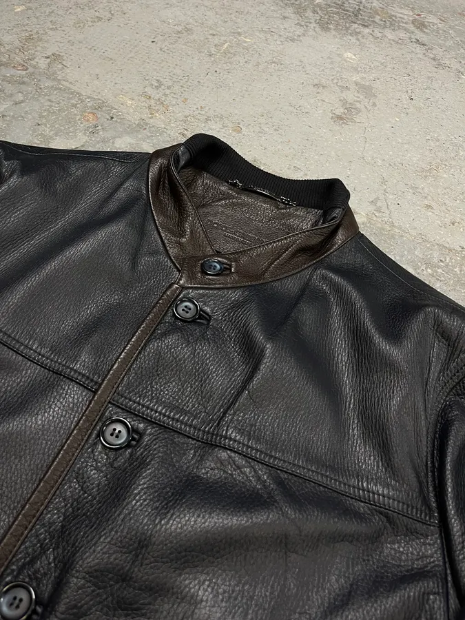 2010s Dolce & Gabbana Mao Buttoned Dark Leather Jacket - Image 5