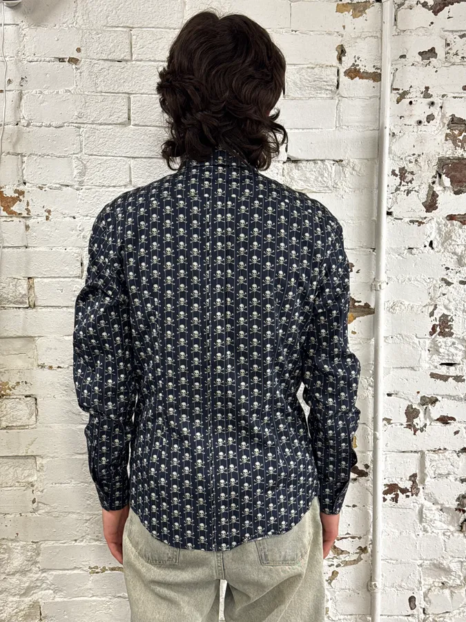2010s Dolce & Gabbana Navy Pirate Skull Classy Shirt - Image 3