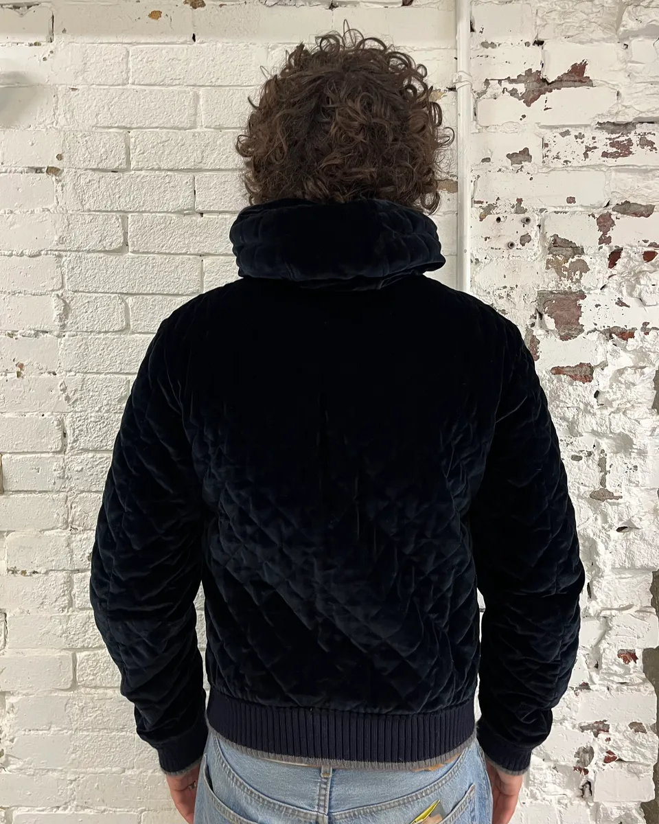 2010s Dolce & Gabbana Navy Velvet Hooded Bomber Jacket - Image 3