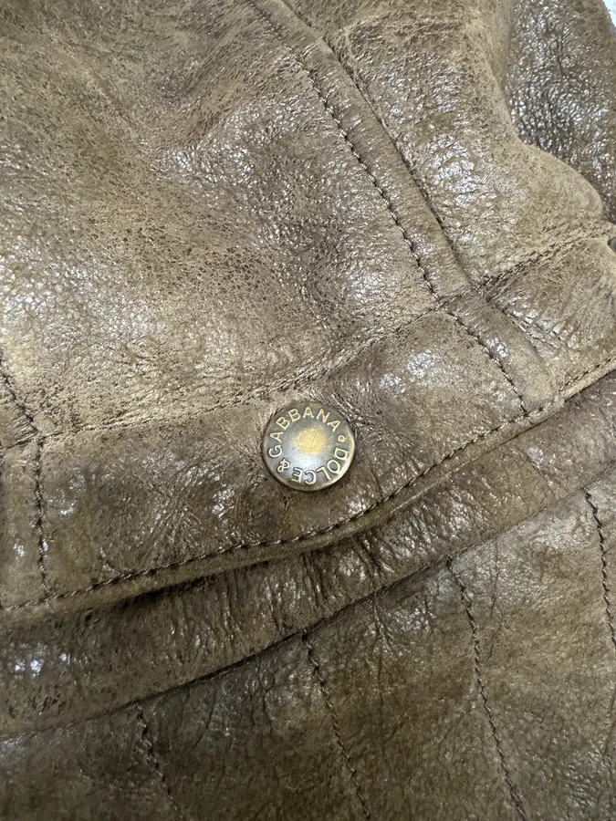 2010s Dolce & Gabbana Rabbit Brown Lamb Leather Cristal Jacket - Image 12
