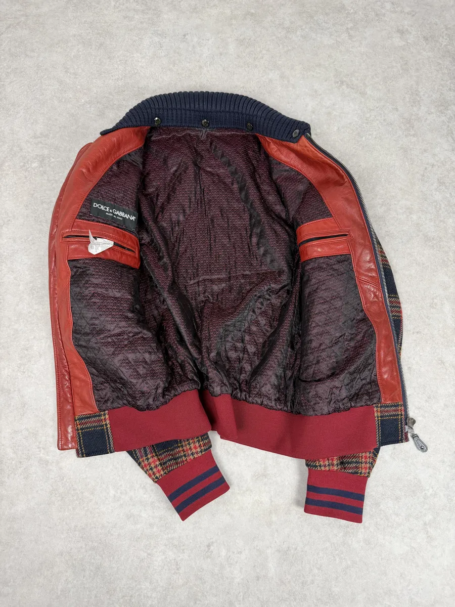 2010s Dolce & Gabbana Red & Navy Wool Checkered Jacket - Image 8