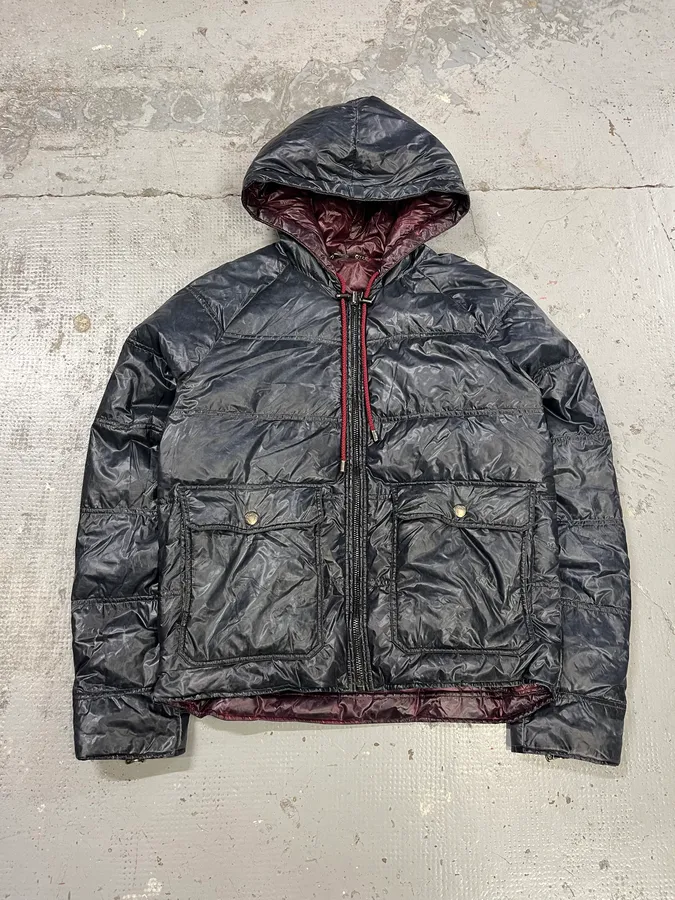 2010s Dolce & Gabbana Reversible Burgundy & Green Hooded Puffer Jacket - Image 2