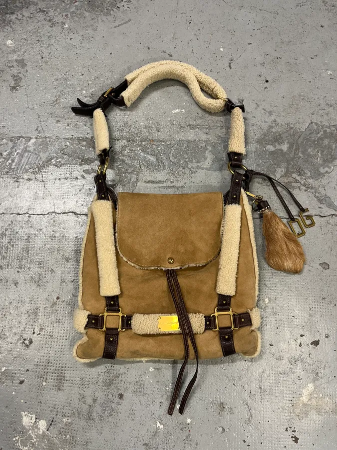 2010s Dolce & Gabbana Shearling Beige Shoulder Bag