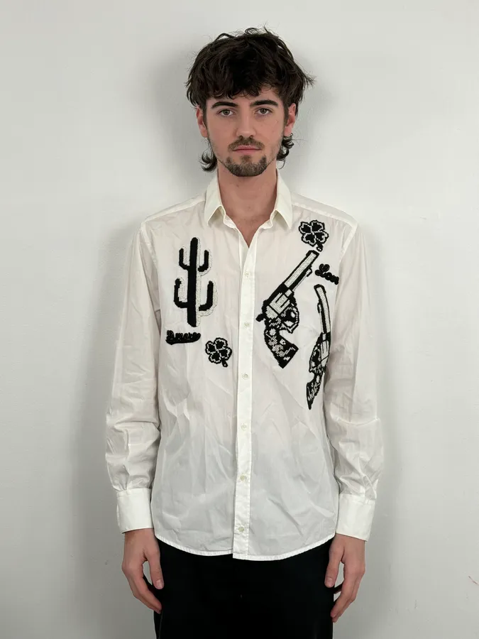 2010s Dolce & Gabbana Western Cactus Gun White Shirt - Image 2