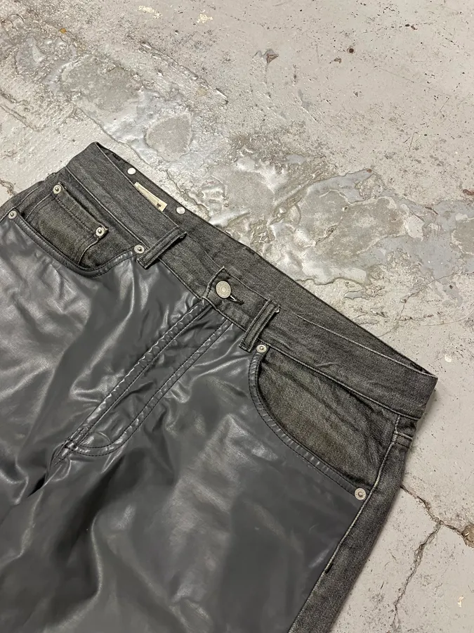 2010s Dries Van Noten Grey Leather Panel Denim Jeans - Image 6