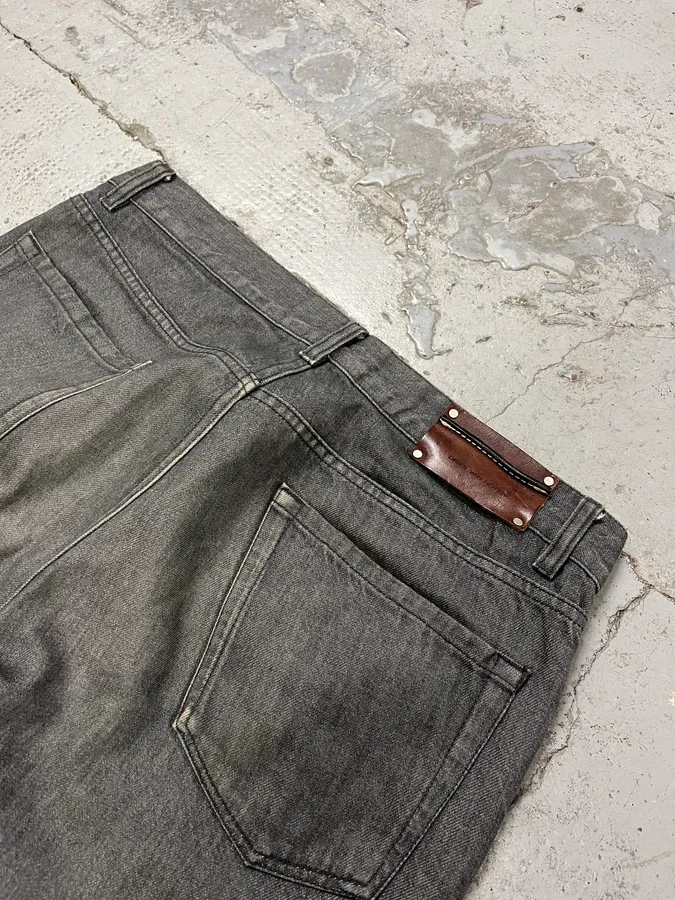 2010s Dries Van Noten Grey Leather Panel Denim Jeans - Image 9