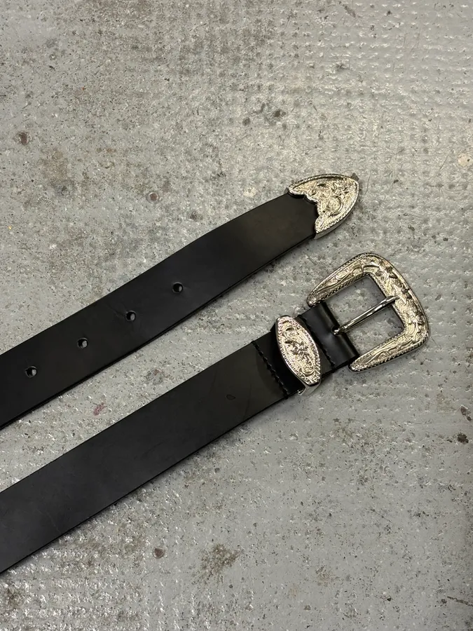 2010s Dsquared2 Black Leather Western Silver Ornamental Belt - Image 5