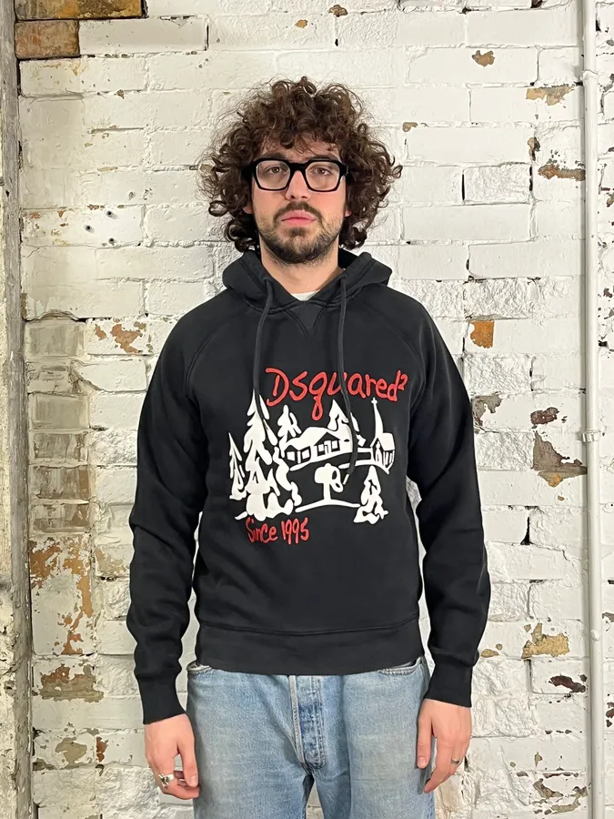 2010s Dsquared2 Mountain Village Black Draw Hoodie