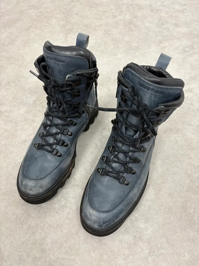 2010s Emporio Armani Avant-Garde Brut Blue Leather Boots - Image 3