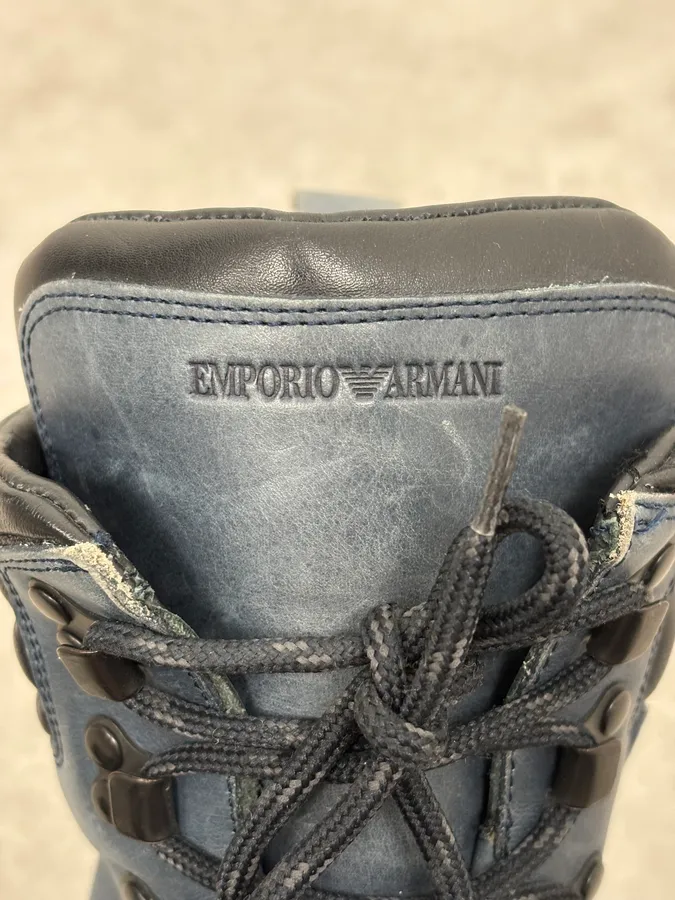 2010s Emporio Armani Avant-Garde Brut Blue Leather Boots - Image 9