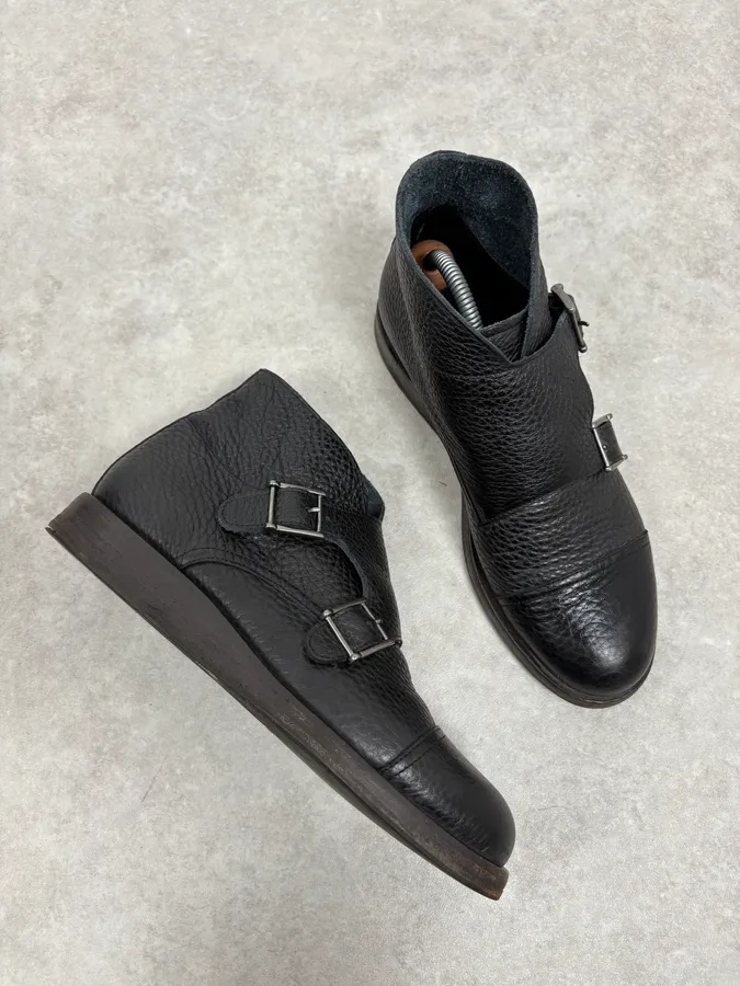2010s Emporio Armani Black Buckle Leather Grained Boots - Image 3