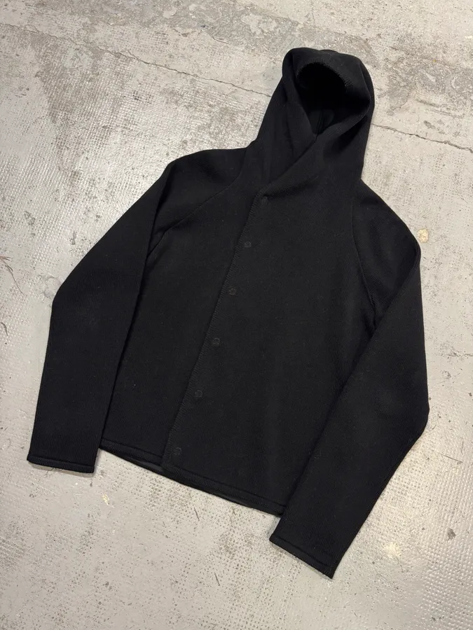 2010s Emporio Armani Black Buttoned Hooded Asymmetrical Closure Jacket - Image 6