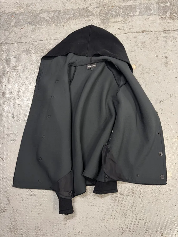 2010s Emporio Armani Black Buttoned Hooded Asymmetrical Closure Jacket - Image 7