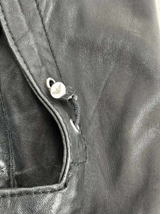 2010s Emporio Armani Black Leather Hooded Jacket - Image 8
