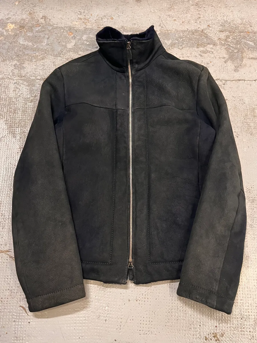 2010s Emporio Armani Black Shearling Avanat-Garde Leather Jacket