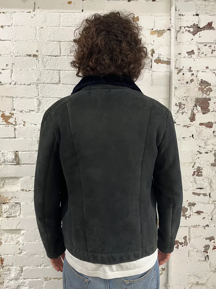 2010s Emporio Armani Black Shearling Avanat-Garde Leather Jacket - Image 3