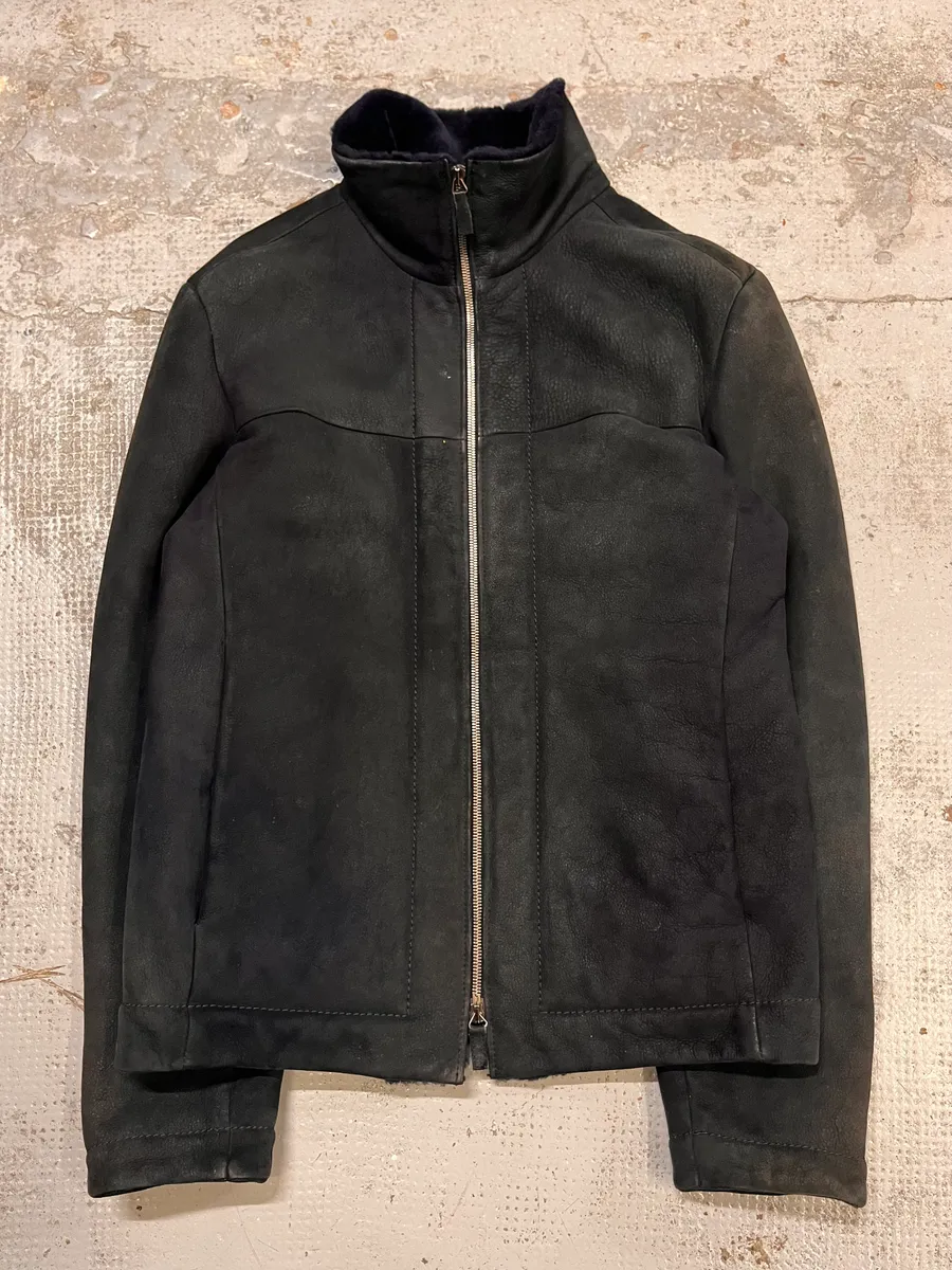 2010s Emporio Armani Black Shearling Avanat-Garde Leather Jacket - Image 4