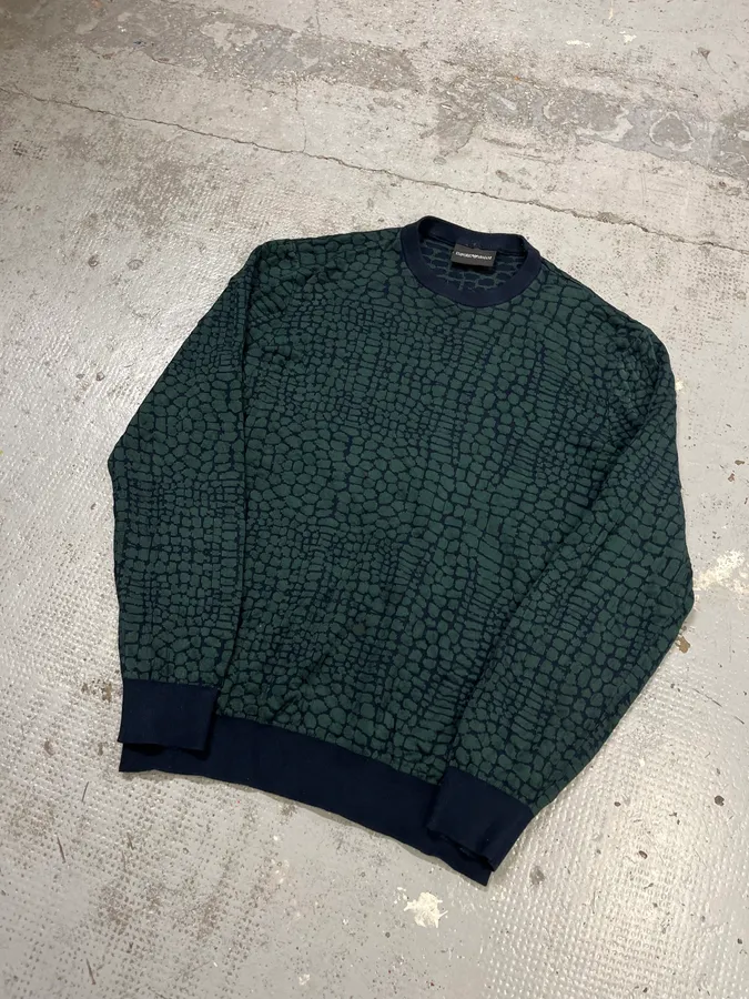 2010s Emporio Armani Dark Green Crocodile Effect Wool Sweater - Image 4