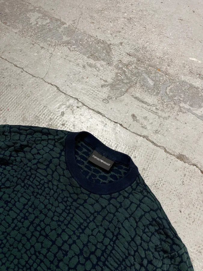 2010s Emporio Armani Dark Green Crocodile Effect Wool Sweater - Image 5