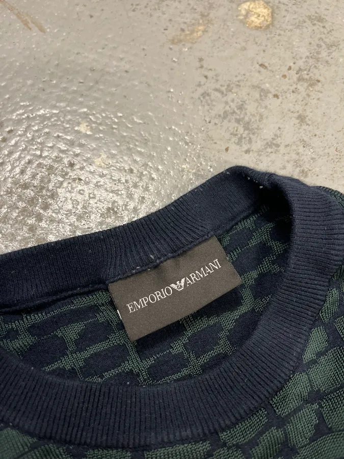 2010s Emporio Armani Dark Green Crocodile Effect Wool Sweater - Image 8