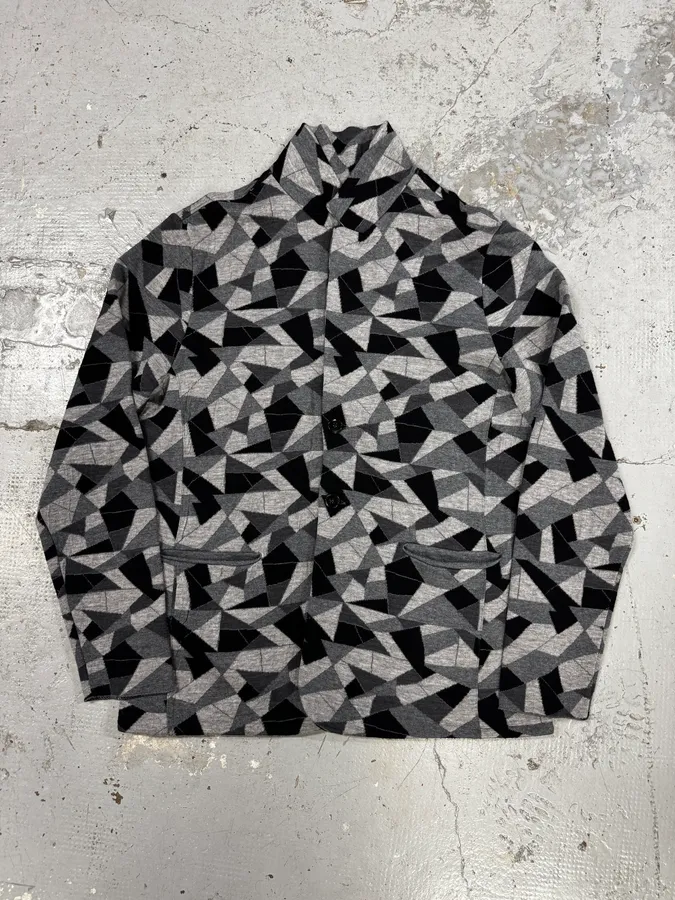2010s Emporio Armani Geometrical Grey & Black Wool Blazer Jacket