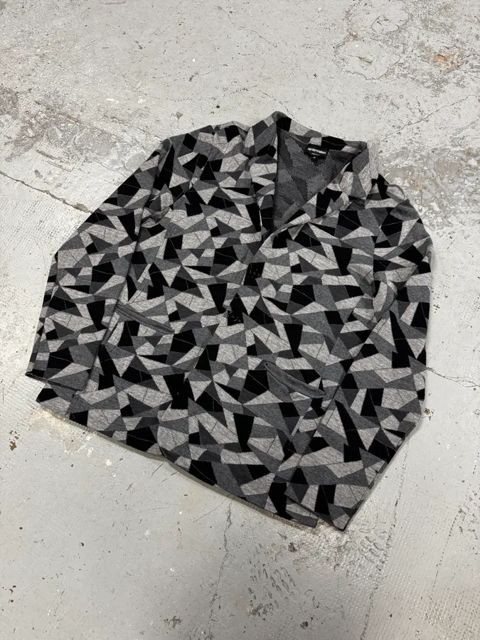 2010s Emporio Armani Geometrical Grey & Black Wool Blazer Jacket - Image 3