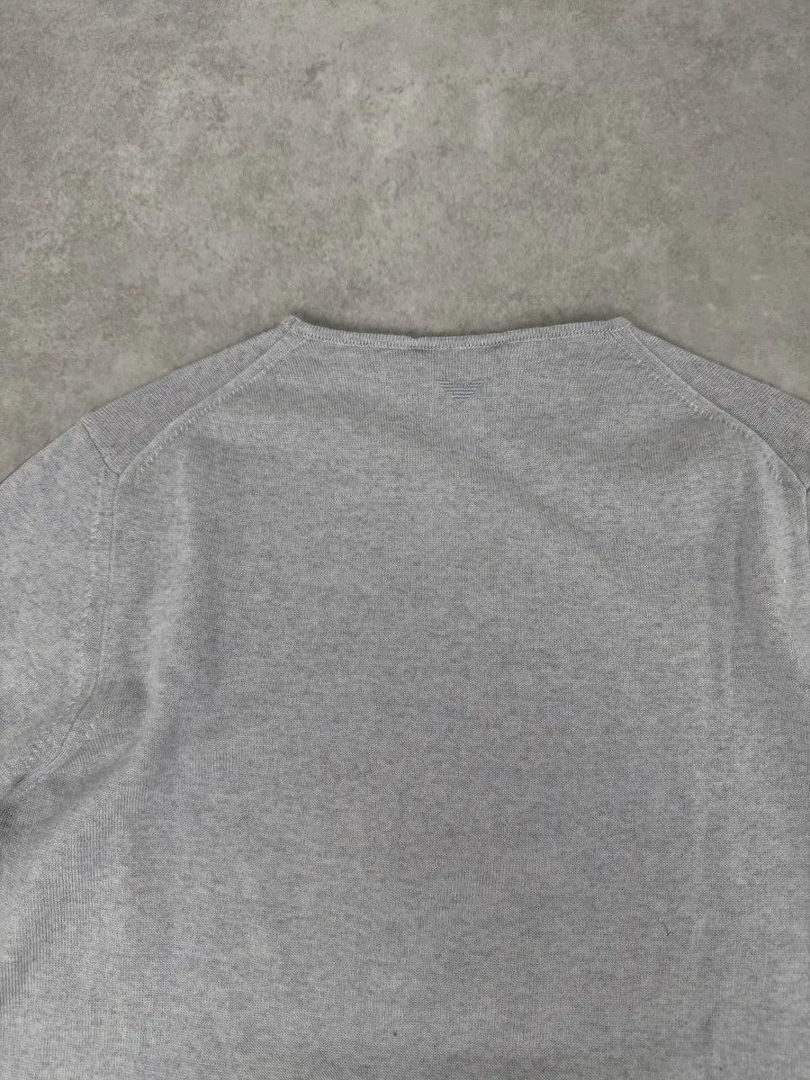 2010s Emporio Armani Grey Red Painted Line Sweater - Image 6