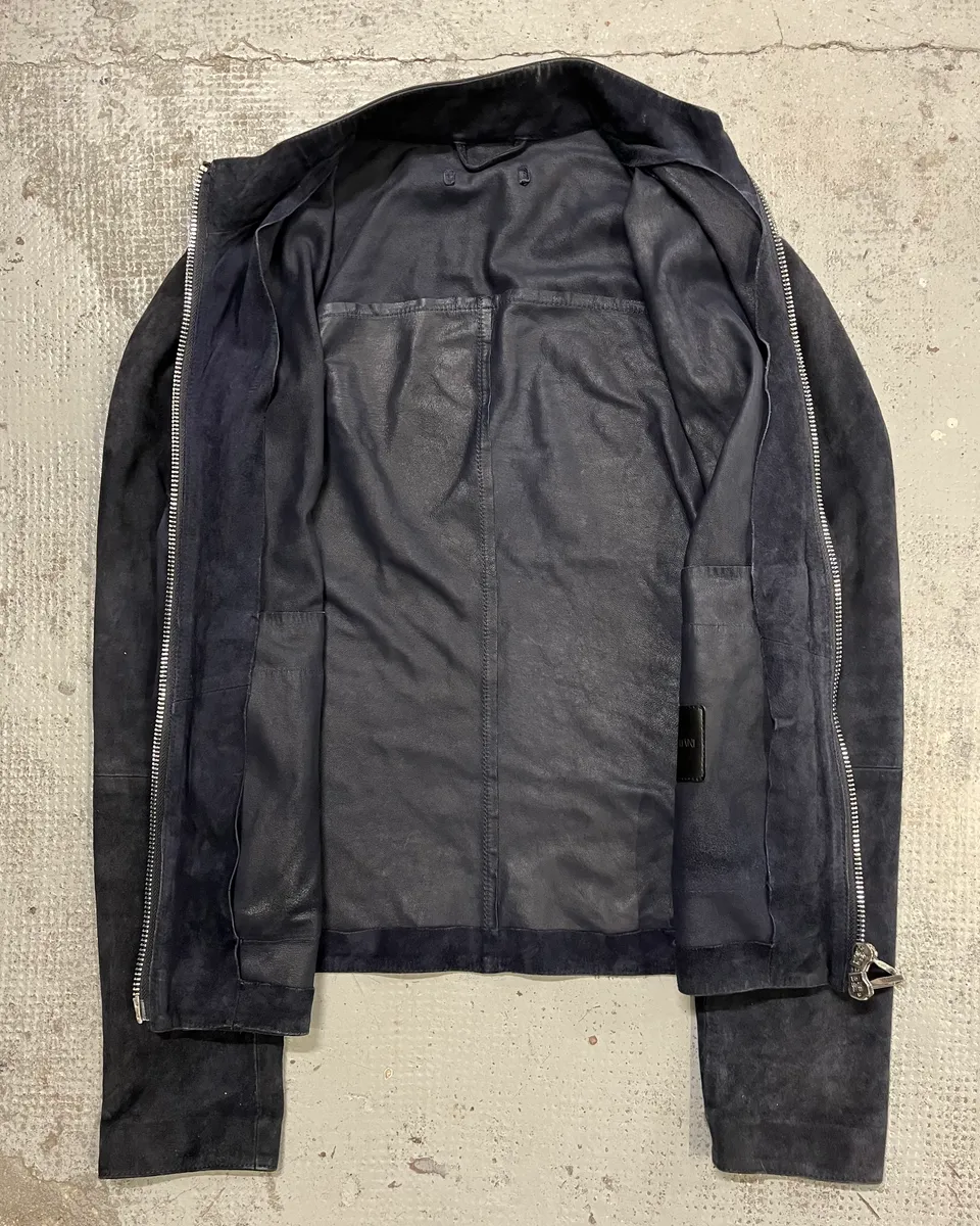 2010s Emporio Armani Navy Goat Suede Leather Jacket - Image 10