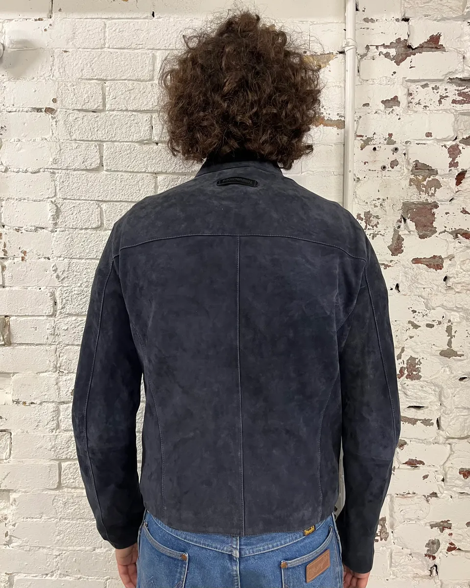 2010s Emporio Armani Navy Goat Suede Leather Jacket - Image 3