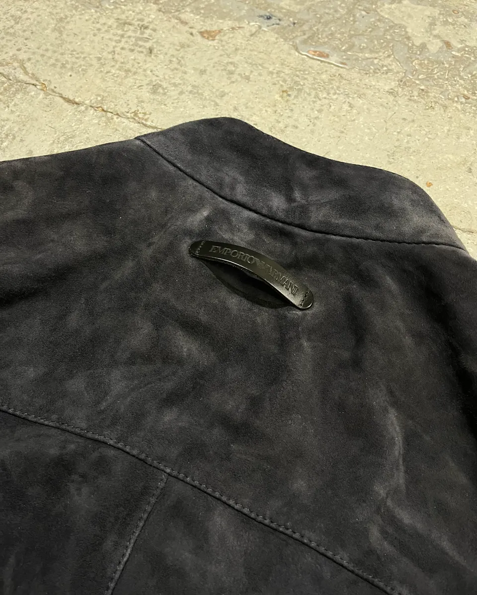 2010s Emporio Armani Navy Goat Suede Leather Jacket - Image 9