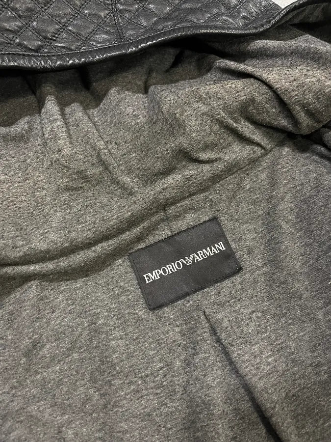 2010s Emporio Armani Quilted Black Ninja Hooded Leather Jacket - Image 9