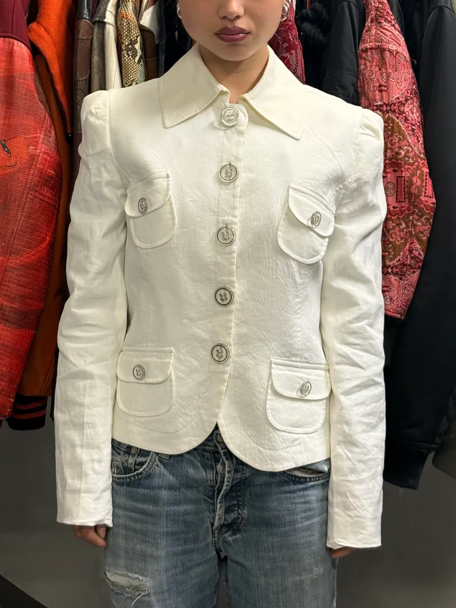 2010s Emporio Armani White Buttoned Multi-Pocket Blazer Jacket