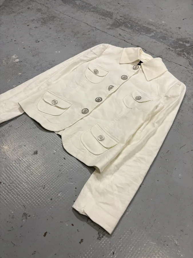 2010s Emporio Armani White Buttoned Multi-Pocket Blazer Jacket - Image 8