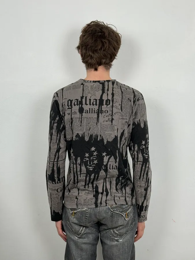 2010s Galliano Magazine Gazette Black & Grey Splash Longsleeves - Image 3
