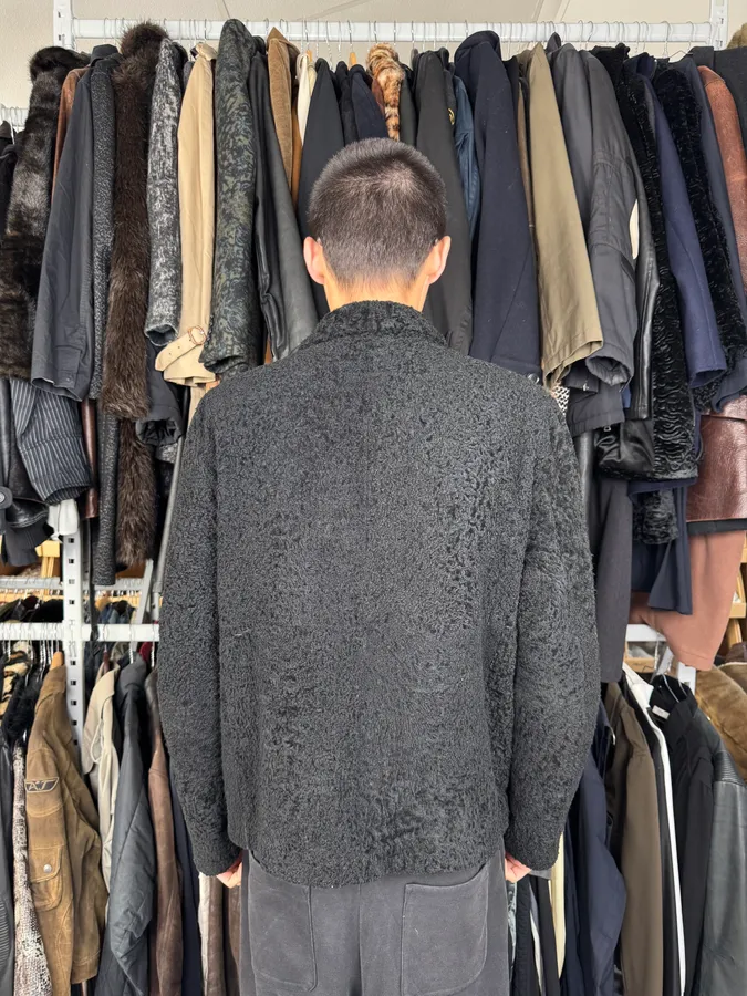 2010s Giorgio Armani Black Zip-up Lamb Fur Jacket - Image 5