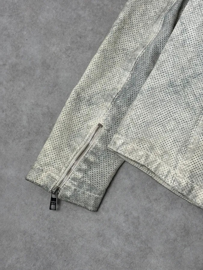 2010s Giorgio Brato Cream Perforated Biker Leather Jacket - Image 11