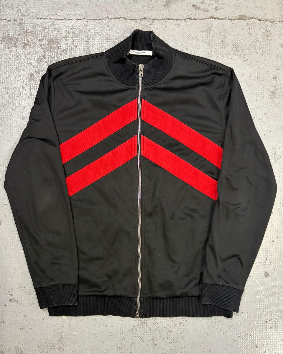 2010s Givenchy Black Cotton Red Stripe Zip-up Jacket by Riccardo Tisci