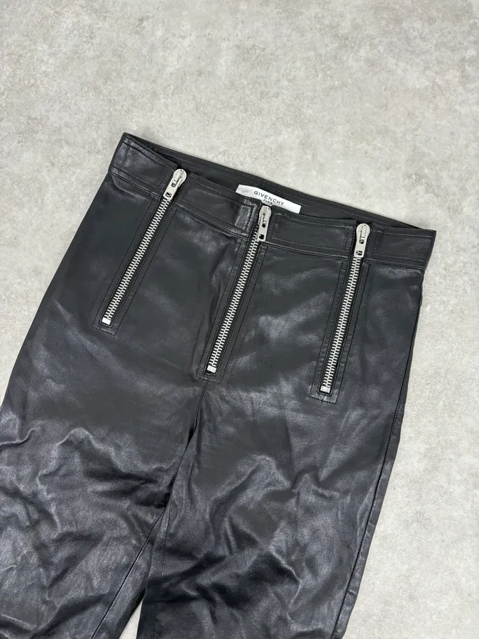 2010s Givenchy Black Leather Multi-Zip Skinny Pants - Image 5