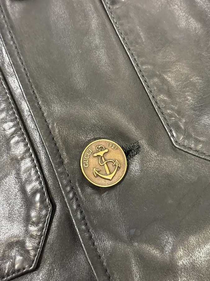 2010s Gucci Black Buttoned Officer Leather Jacket by Frida Giannini - Image 8