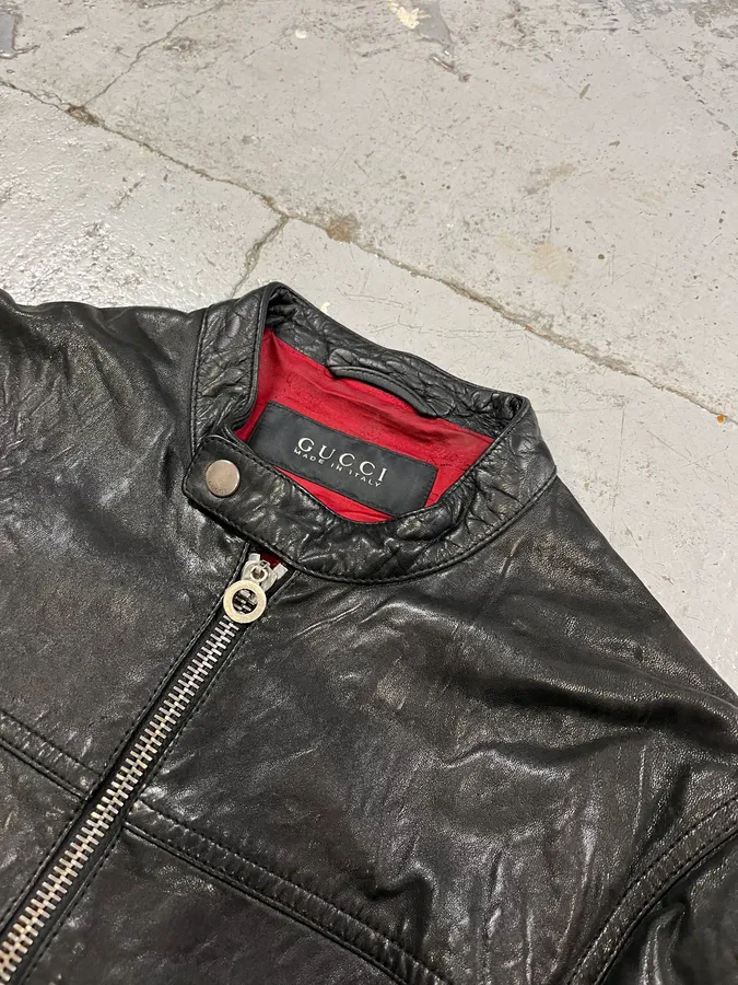 2010s Gucci Black Scars Leather Biker Jacket - Image 6