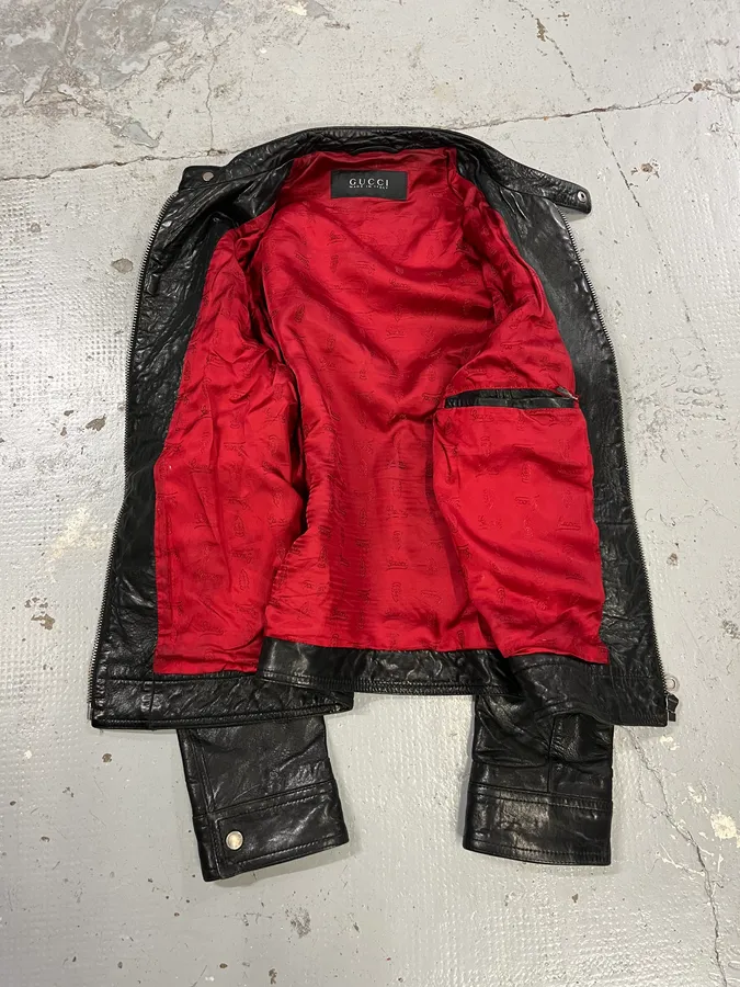 2010s Gucci Black Scars Leather Biker Jacket - Image 9