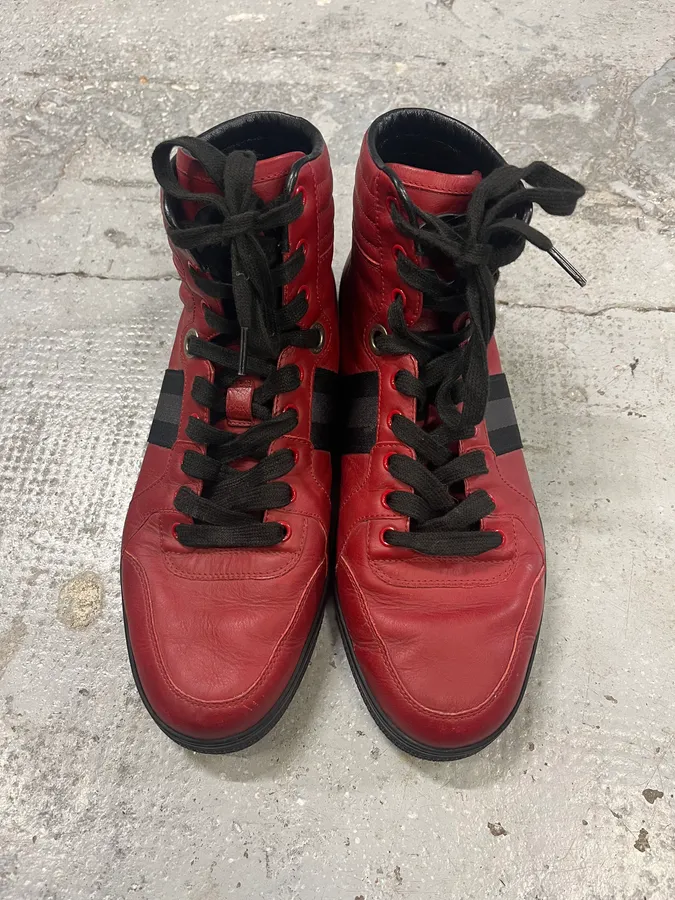 2010s Gucci Italian Red High Sneakers - Image 5