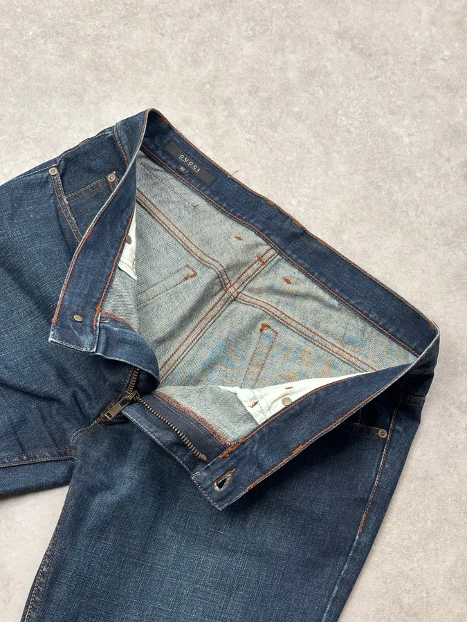 2010s Gucci Navy Horsebit Embroidered Denim Jeans - Image 9