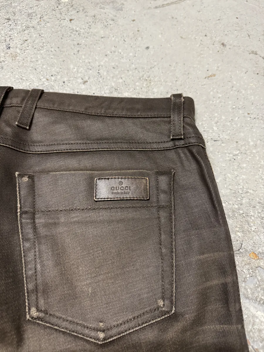 2010s Gucci Signature Brown Eroded Slim Denim Jeans - Image 5