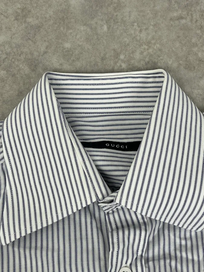 2010s Gucci White & Blue Striped Classy Shirt - Image 8